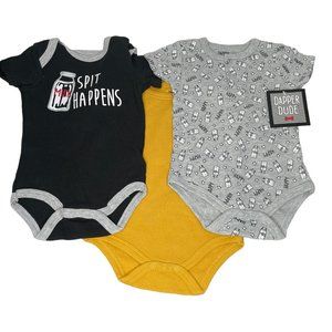 Dapper Dude Baby Boys' 3-Pack Bodysuits Solid Colors 100% cotton. comfy